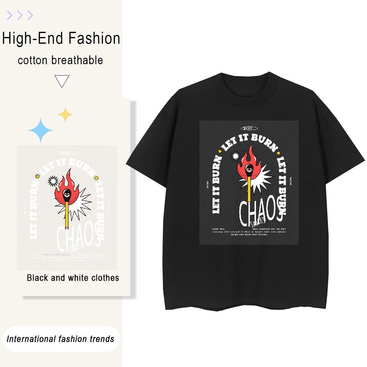 Brand Tshirt for Man Woman 100% Cotton 230g fire Sports Casual T shirt Breathable Short Sleeve Customized Tees Shirts