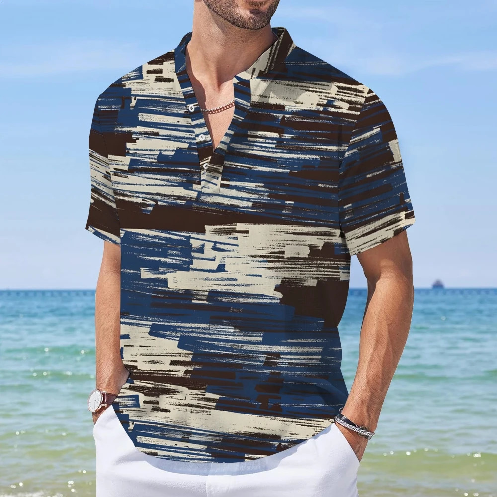 Style Spring Autumn Mens Loose Long Sleeve 3D Print t-Shirt Casual watercolor Business/Casual Collar T Shirt Tops 240824