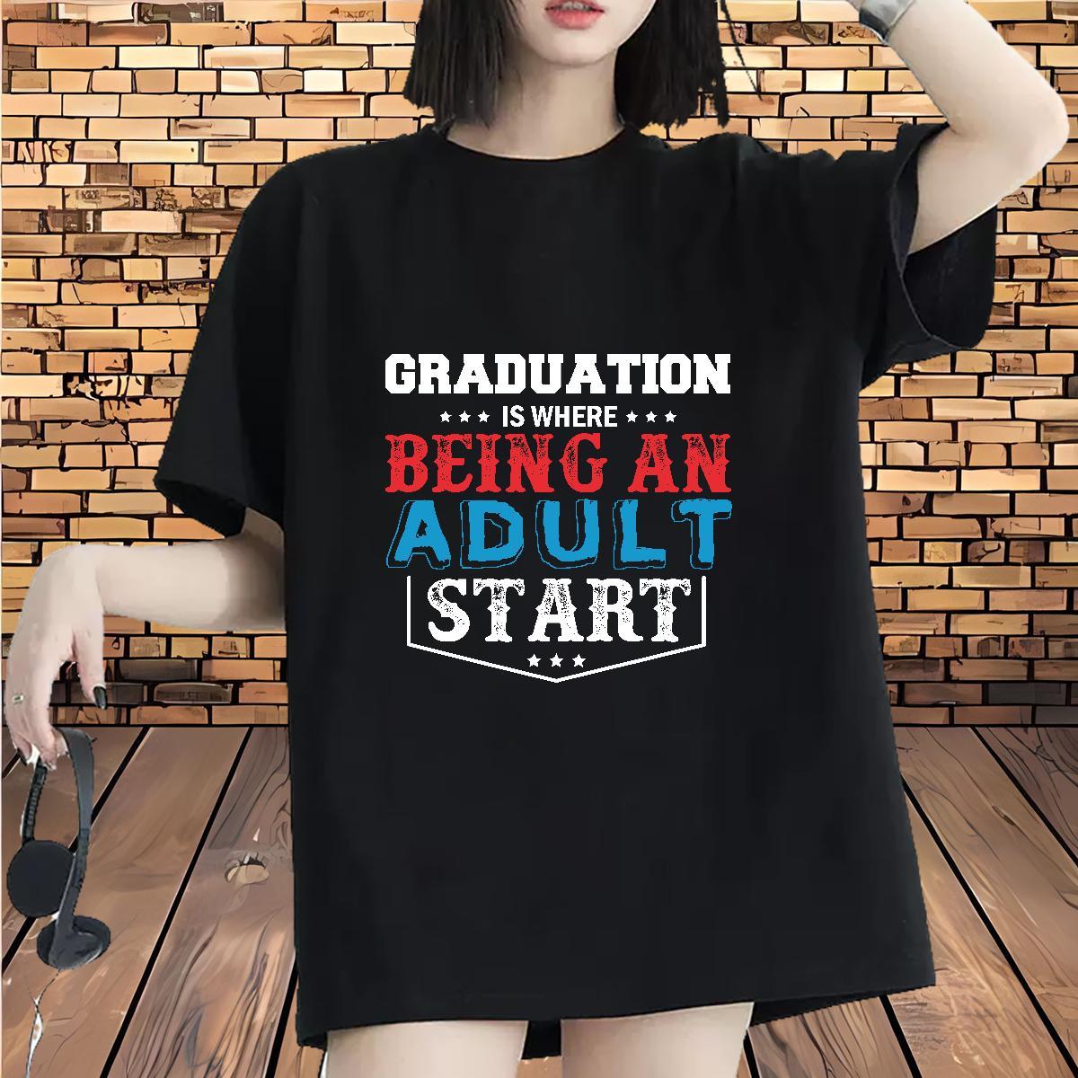 Unisex Women Tshirts 100% Cotton 230g Graduation Hip Hop Street T-Shirts for Women Crew Neck Breathable Custom Print Plus Size Tee Shirt