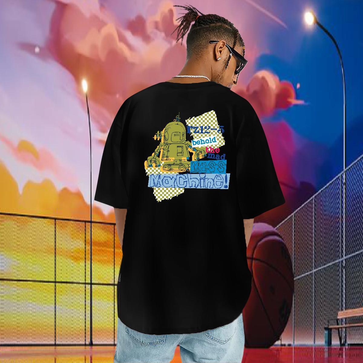 Loose T-Shirts 100% Cotton 230g robot Hip Hop Black White Breathable Mens Tshirts 2024 DIY Tee Shirt