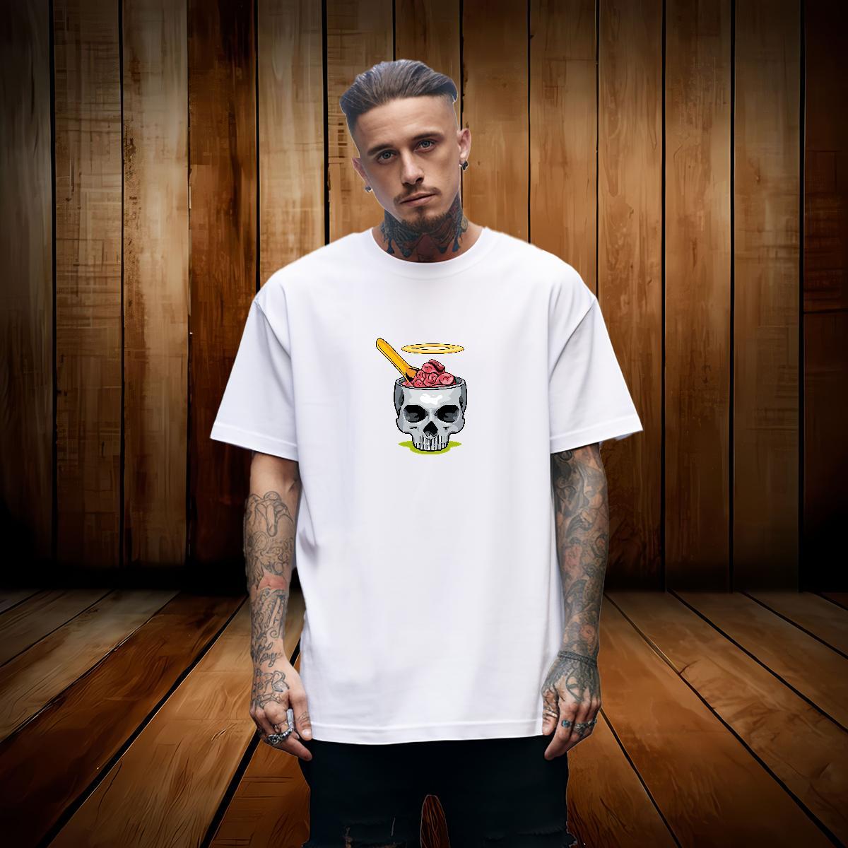 Cool Mens T Shirts 230g Cotton skull Street Casual Customized O Neck Short Sleeves Men Tops Tees Classic Casual Tops Shirt