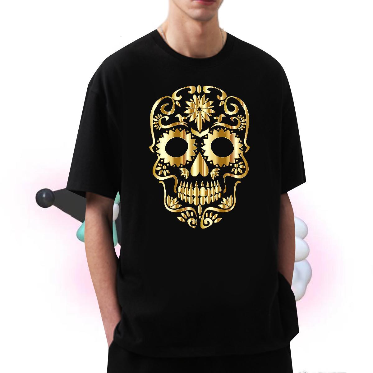 Cool T shirt 230g Pure Cotton skull Casual DIY Printed O Neck Short Sleeves Men Tees Stylist Top Tees