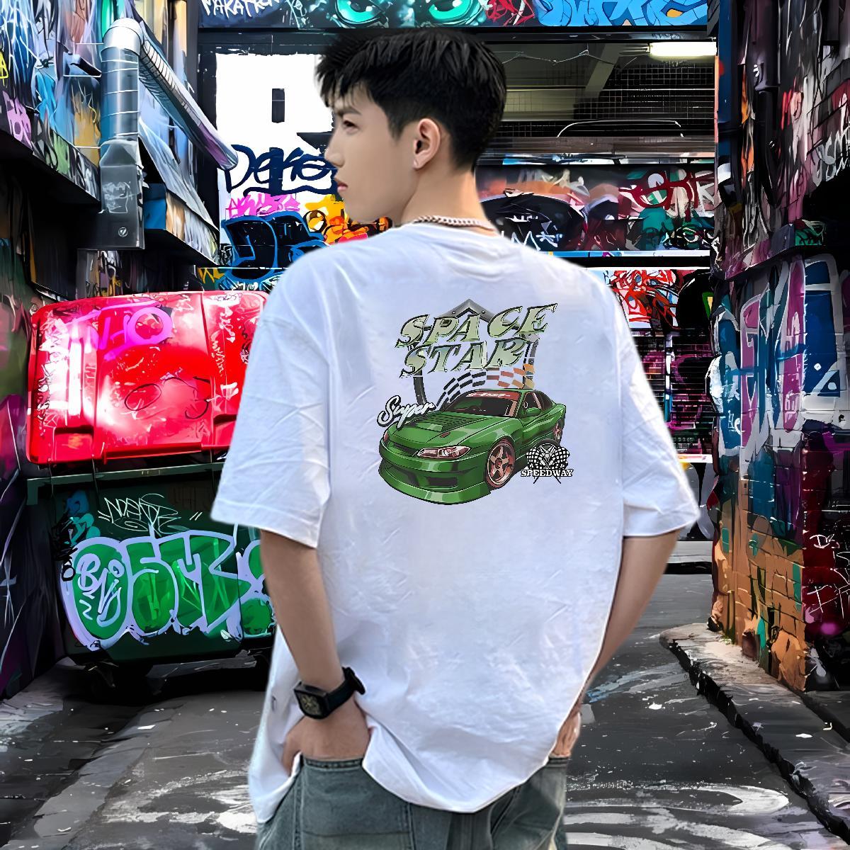 Fashion New Men Tops Tees green car Daily Outfit 230g 100% Cotton Top Tees Round Neck Short Sleeve Classic Men T Shirts Customized Print
