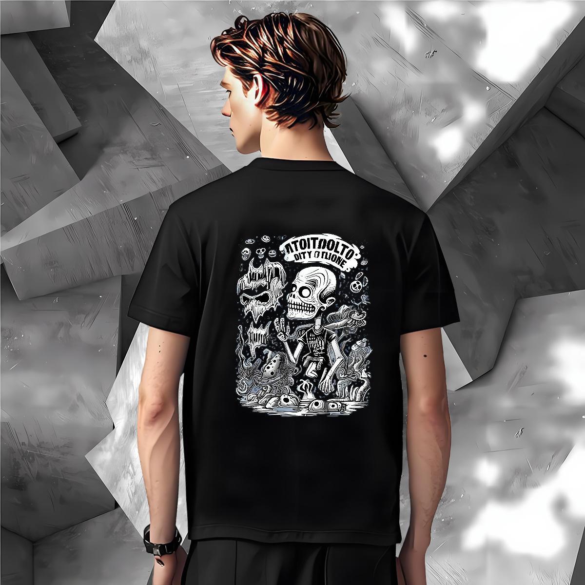 Wholesale T shirt 230g 100% Cotton skull Casual Daily Wear DIY Printed Short Sleeve Soft Men Tops Tees DIY Customized Clothes