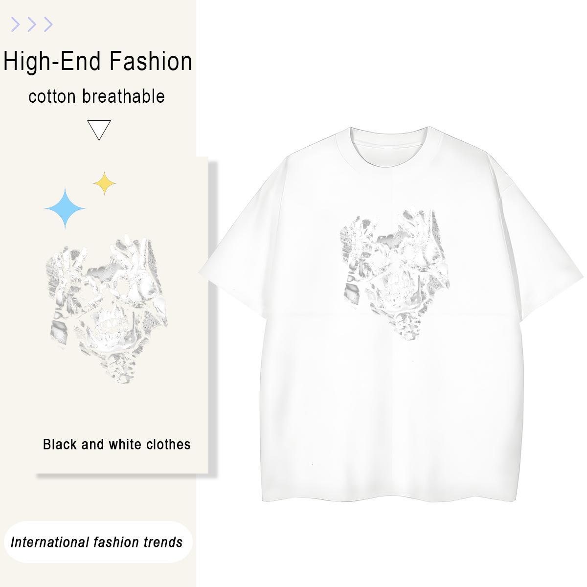 Brand Men T Shirts 100% Cotton 230g skull High Street Hip Hop Oversized Breathable Soft Tshirt for Man Woman Classic Top Tees