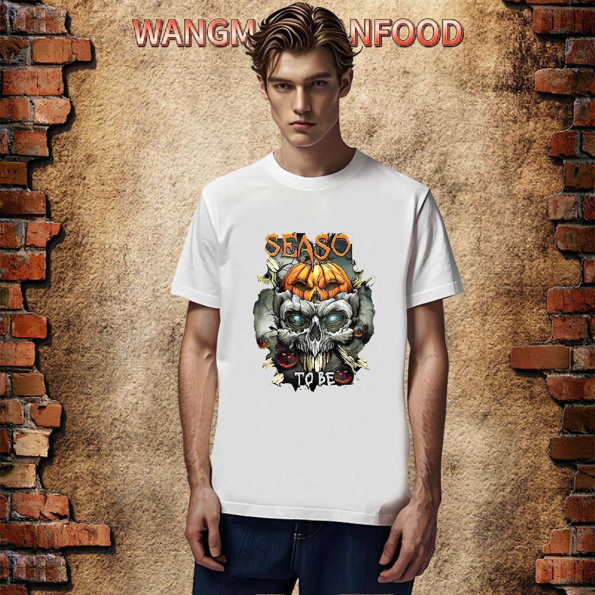 Loose Fit T-Shirts for Men 230g Pure Cotton skull Casual Beach Floral Print Short Sleeve O-Neck Tshirts Fashion New Tops Shirt