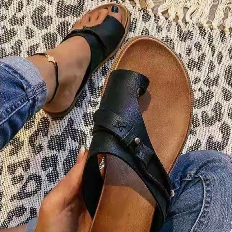 2024 Womens Orthodontic Bunion Corrector Slippers Leather Ring Toe Sandals Comfortable Platform Flat Shoes Plus Size 43 240823