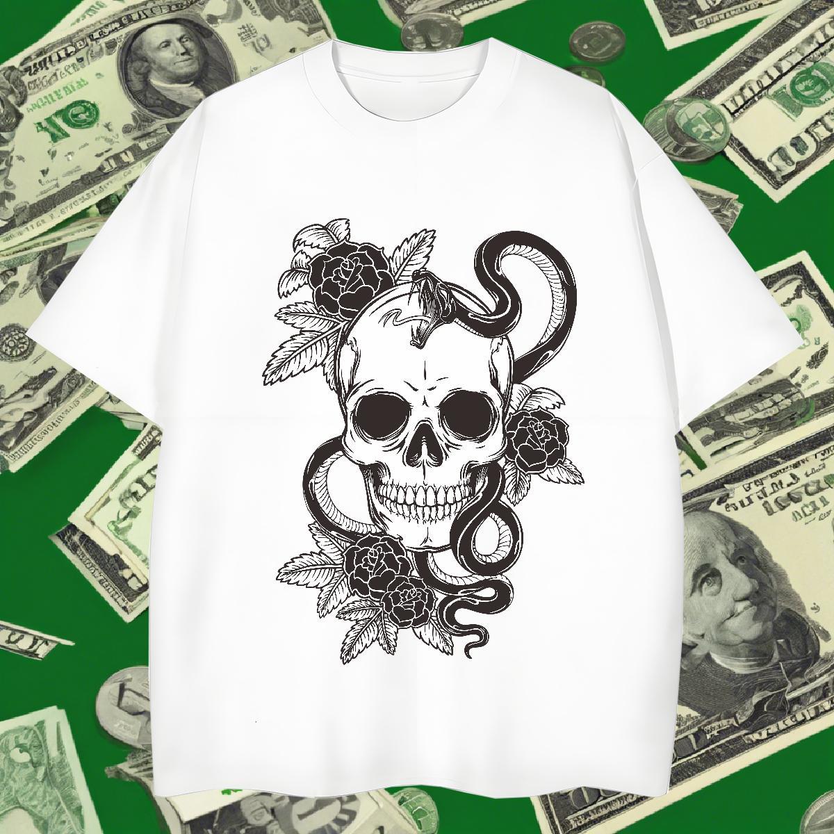 Comfortable T Shirt For Man 230g Cotton skull Street Casual Custom Cartoon Short Sleeve Soft Men Tshirts Customized Clothings