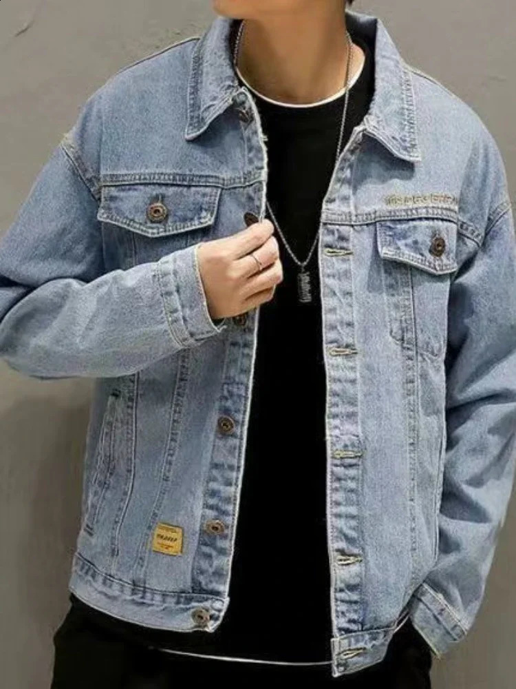 Mens denim jacket warm padded mens wide shoulder sleeves wool pad sheep coat and fashionable G 240824