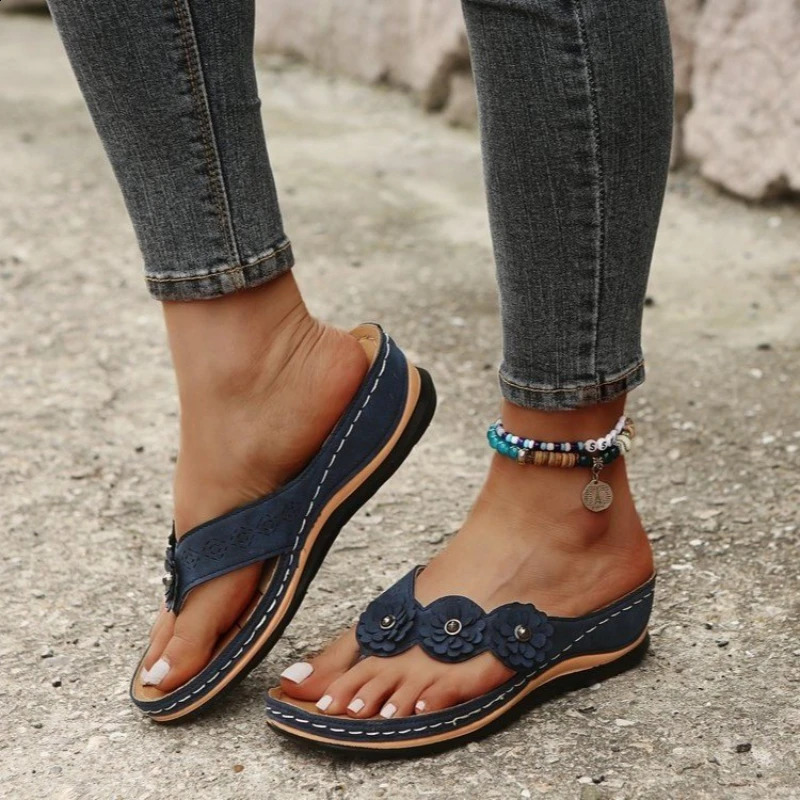 Womens slippers Sweet Three Flowers platform sandals soft casual womens flip cover 240823