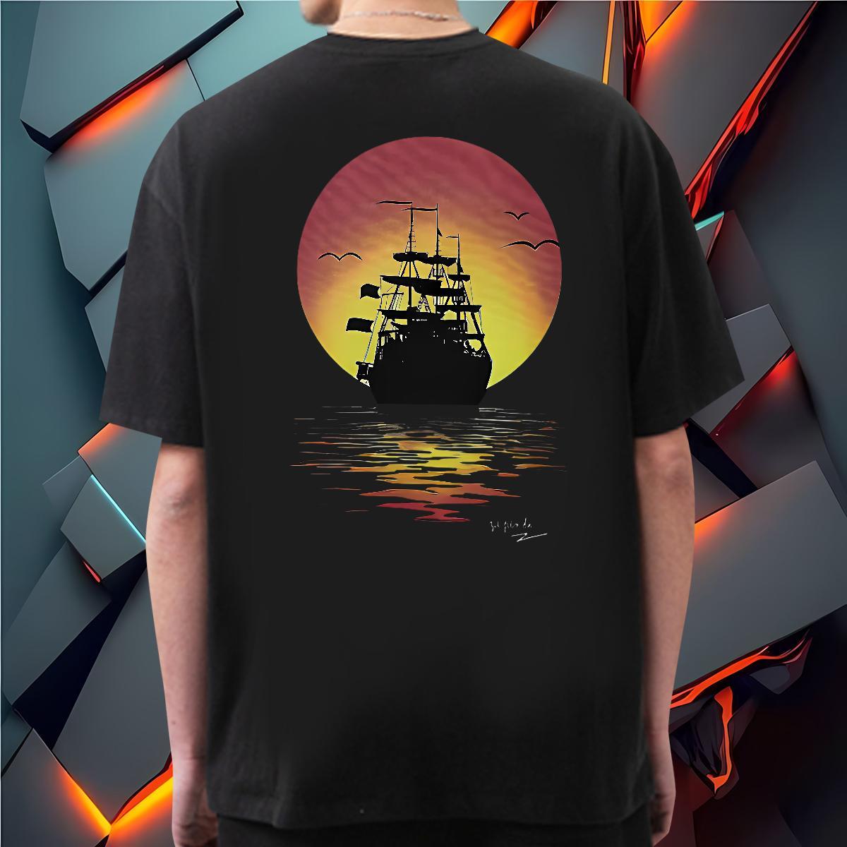 Cool Mens T Shirts 230g 100% Cotton sunset Beach DIY Short Sleeve Soft Men Tops Tees New Clothes