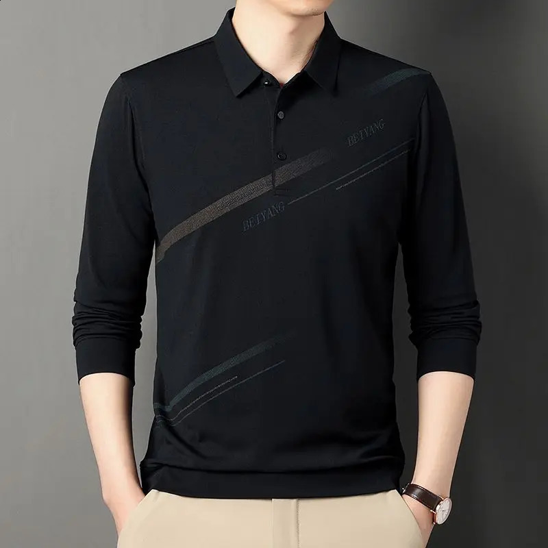 Smart Casual Men Long Sleeve Stripe Polo Shirts Streetwear Male Clothes Spring Autumn Thin Lapel Business Fashion Loose Tops 240824