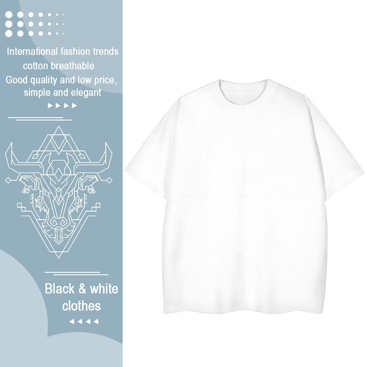 Unisex Women Tees 230g Pure Cotton Lines Summer Casual T-Shirts Breathable Anime Polos