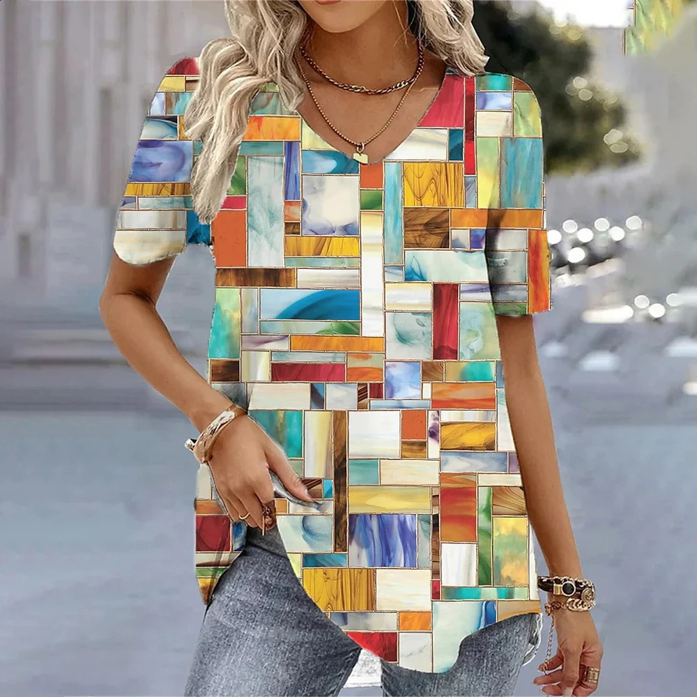 Fashionable Blouses 2024 3D wer Printed White Kawaii V-neck Womens Clothing Oversized Summer Top T-shirt 240824