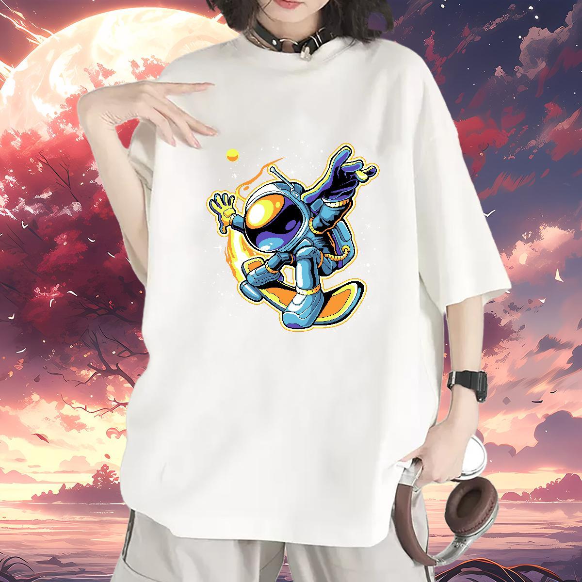Wholesale Woman Tshirt 100% Cotton 230g cosmonaut Summer Casual Womens T Shirts Short Sleeve O-Neck Graphic Tshirts