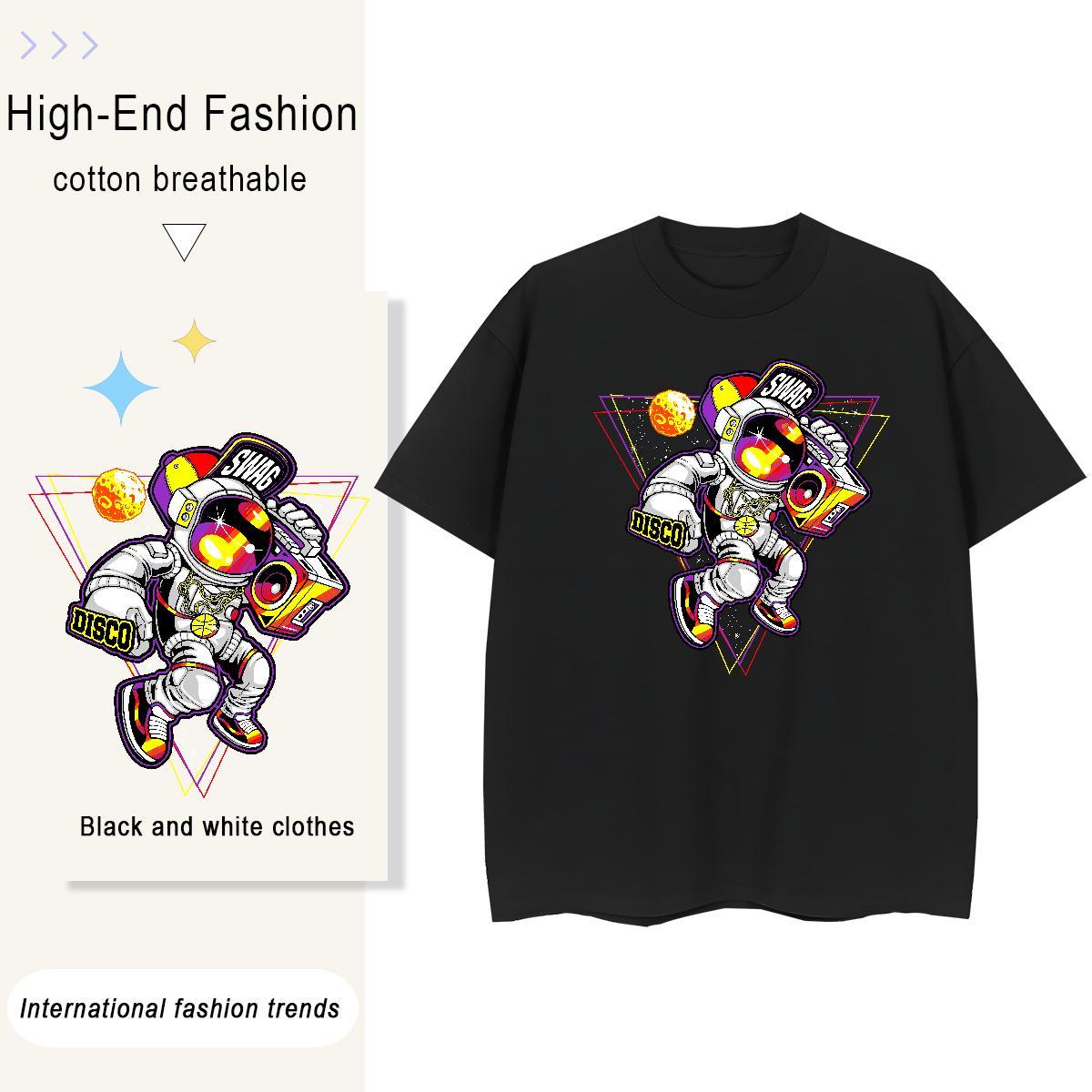 5A Lady T shirt 230g Pure Cotton spaceman Daily Outfit T Shirt For Woman Breathable Crew Neck Floral Print Tops Tees