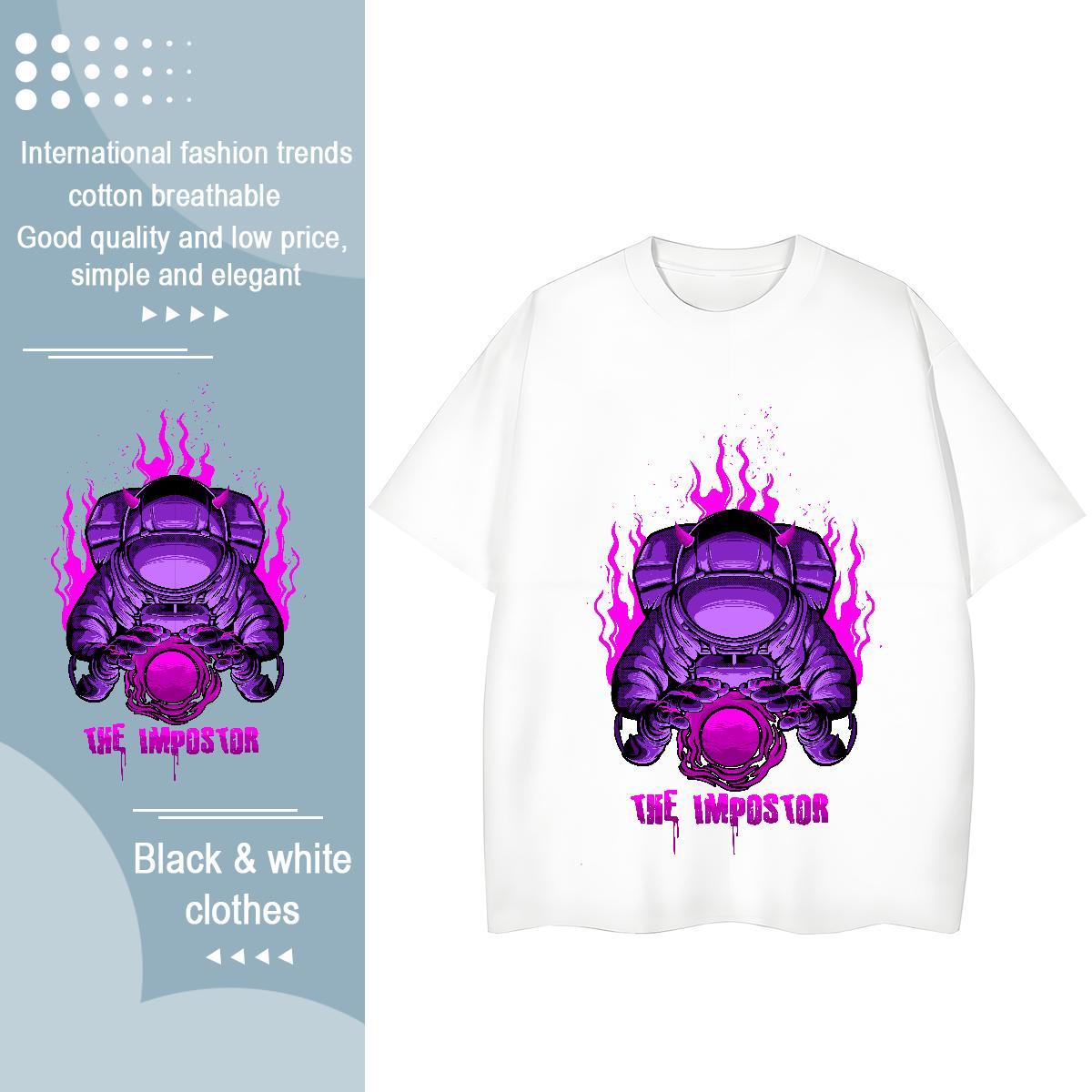 High quality Women Tees 230g Pure Cotton space Hip Hop T-Shirts Round Neck Short Sleeve Cartoon Floral Printing Top Shirts