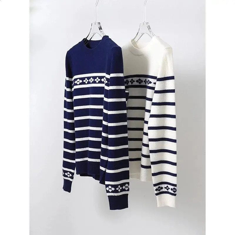 Womens Clothing Korean Fashion Striped Long Sleeve All Match Knitwear Spring Autumn Casual O Neck Loose Basic Tops Chic Jumpers 240824