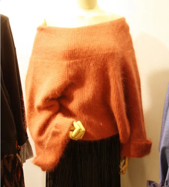 Sexy Off Shoulder Knitted Sweater Women Solid Loose Flare Sleeve Pullover Jumpers Female Mink Cashmere Sweater poncho 240824