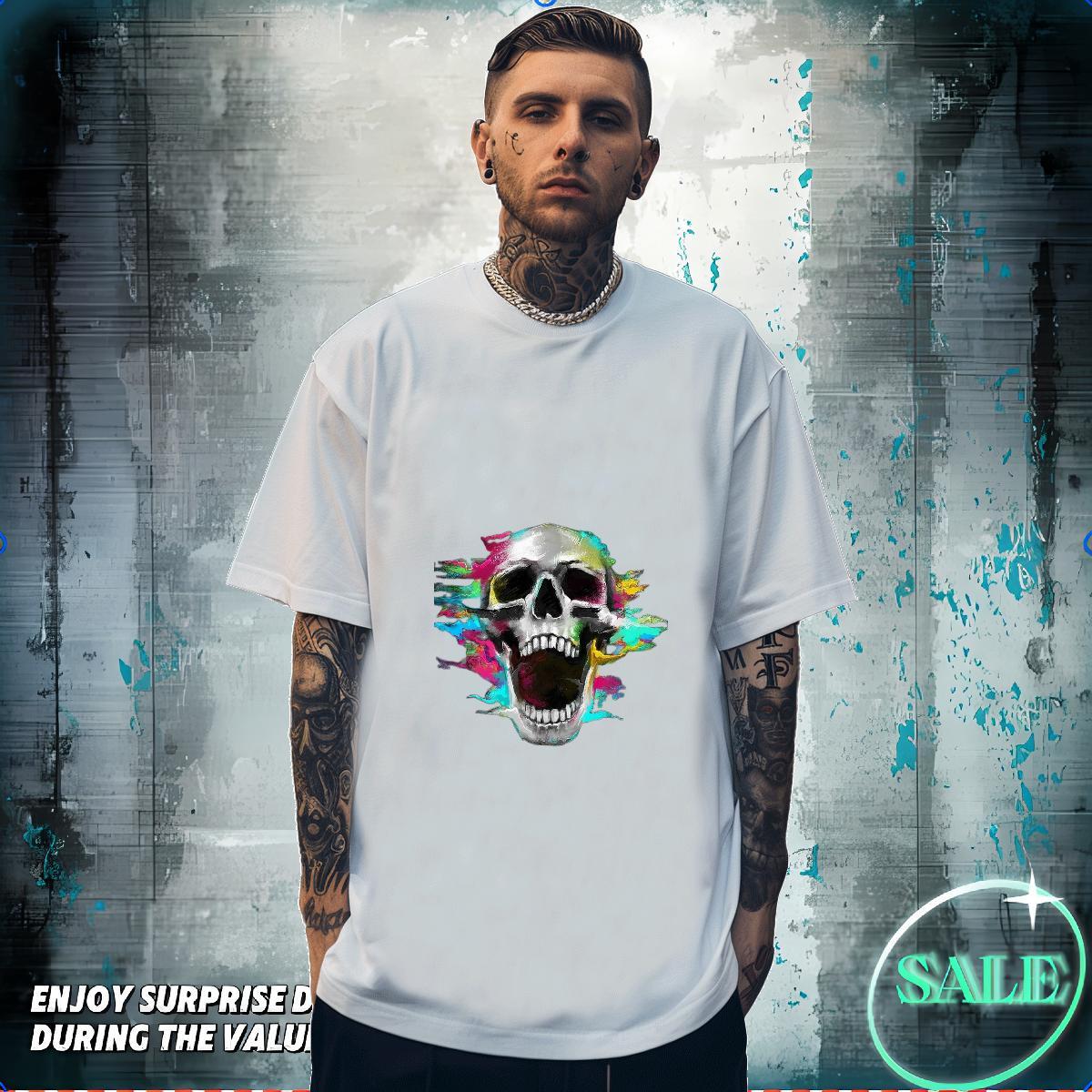 High Quality T Shirts Men 230g 100% Cotton skull Hip Hop DIY Anime Crew Neck Men Tops Tees Wholesale Tops Shirt