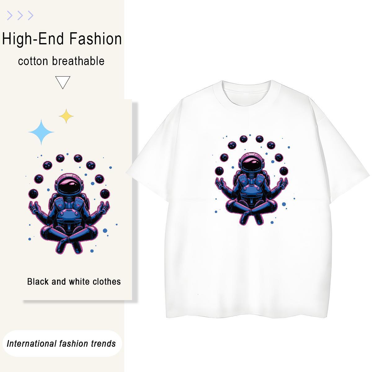 Nice Women Tshirts 230g 100% Cotton cosmonaut Street Casual T-Shirts for Women Breathable Anime Oversized Tops