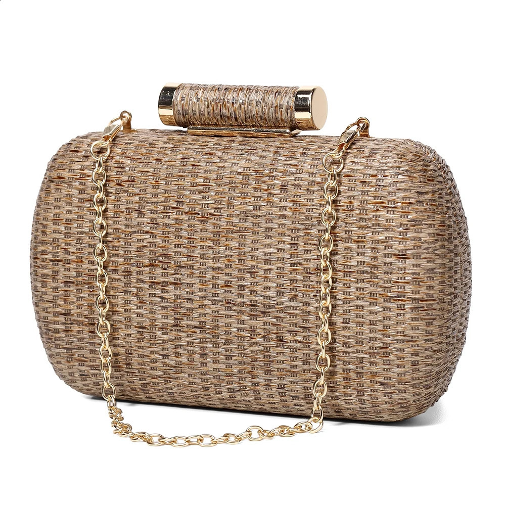 Women HandWoved Evening Bag with Chain Strap Woven Shoulder Versatile Weaving Satchel Female Party Wedding 240824Z