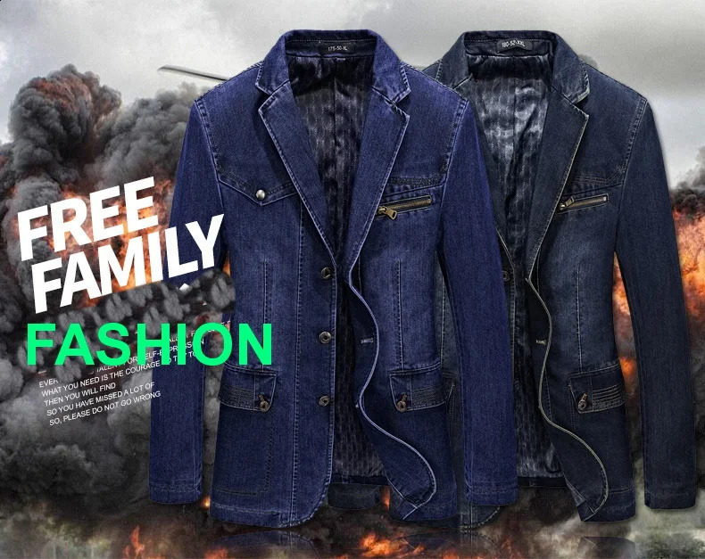 High quality mens denim jacket lapel three button 240824