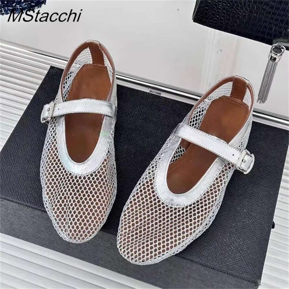 Summer Mesh Falts Sandals Breathable Ballet Comfortable Mary Jane Leisure Buckle Strap Women Loafers Shoes 2024