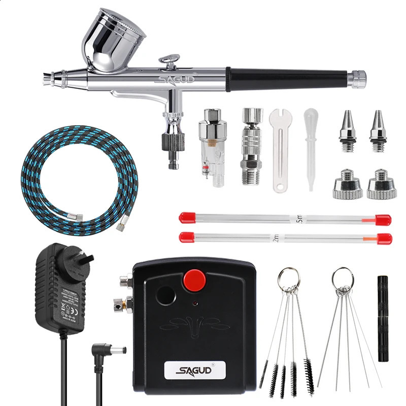 SAGUD spray gun with compressor kit 0.m air brush equipped with spray gun accessories used for car tattoos cakes DIY nail art 240823