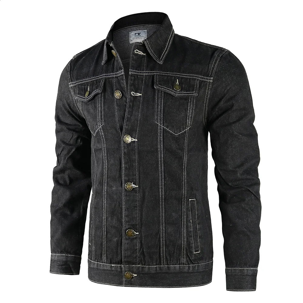 cotton denim jacket mens casual solid color lapel single chest autumn slim fit highquality 240824