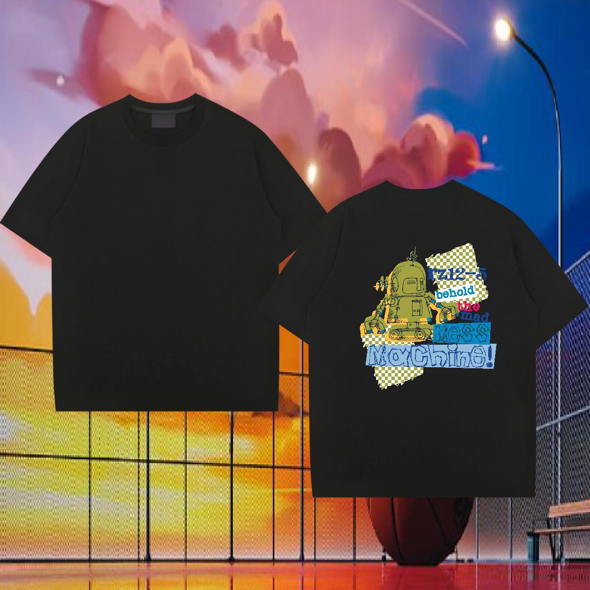 Loose T-Shirts 100% Cotton 230g robot Hip Hop Black White Breathable Mens Tshirts 2024 DIY Tee Shirt