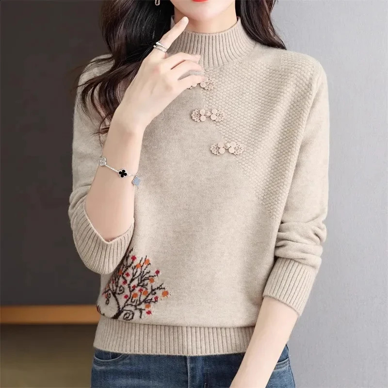 Autumn Winter Women Sweater Korean Fashion Warm Bottoming Shirts Half High Collar Basic Knitwear Solid Long Sleeve Pullovers 240824