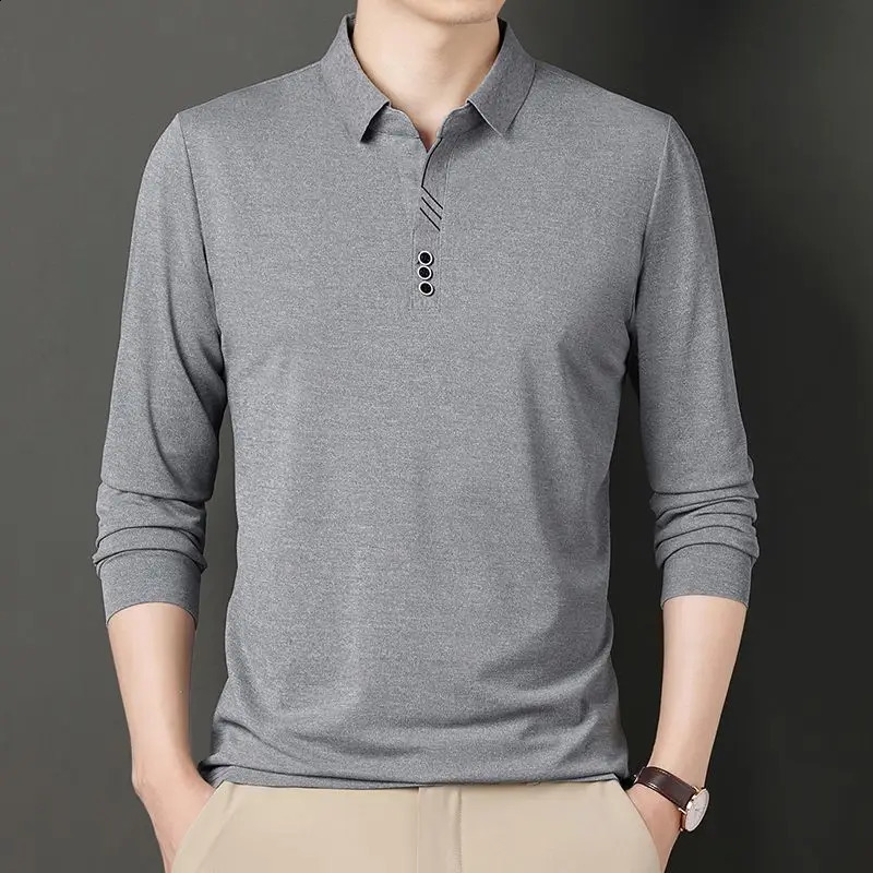 Spring Solid Color Turn-down Collar Long Sleeve Polo Shirts Man Loose Casual Formal Pullovers All-match Cotton Mens Clothing 240824