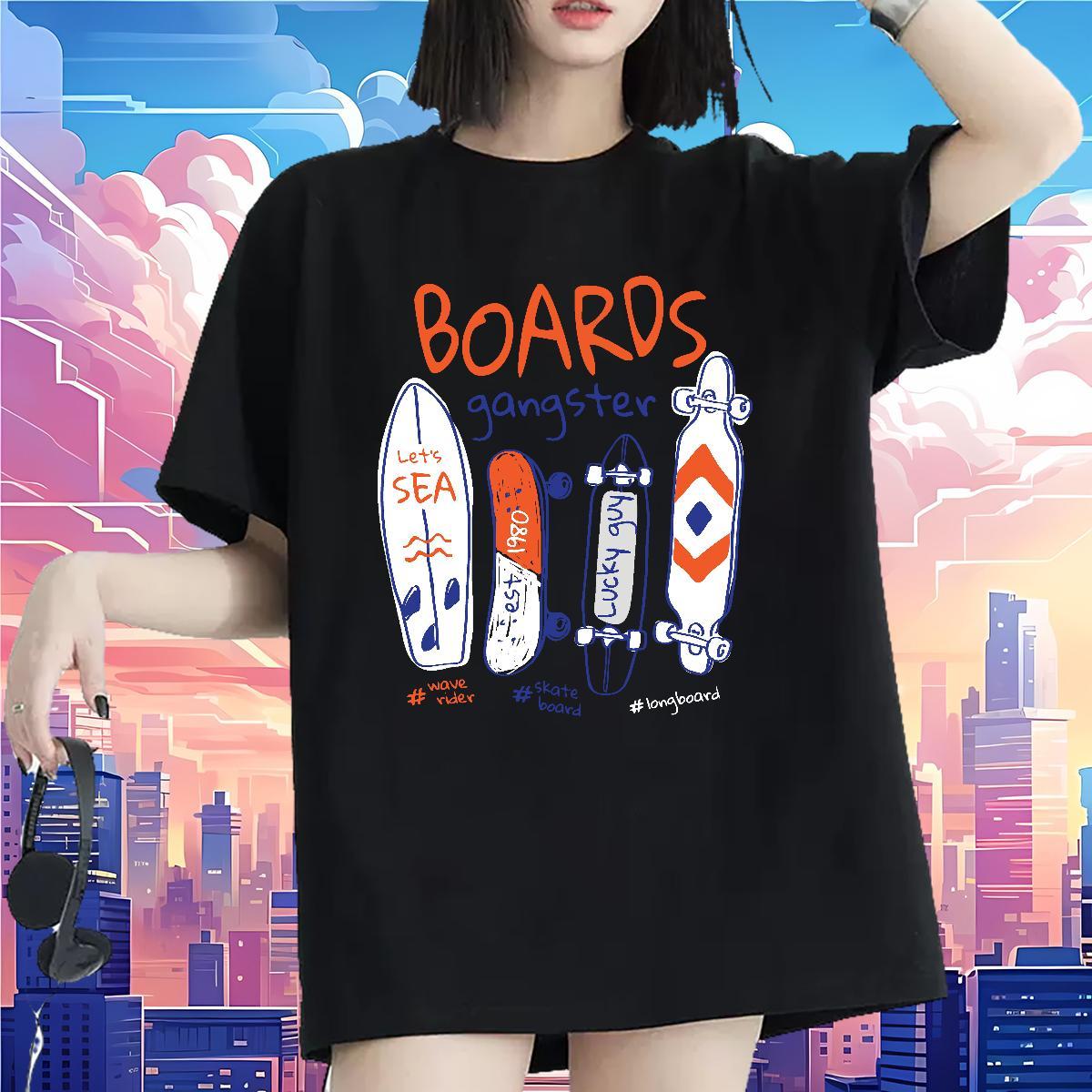Loose fit Lady T shirt 230g Cotton letter Street Wear Woman T Shirts Breathable Short Sleeve DIY Logo Polos