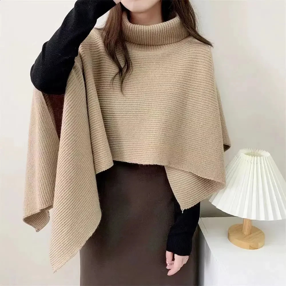 High Collar Irregular Pullover Sweater Cape Womens Tops Sleeveless Autumn And Winter Outer Tower Turtleneck Knitted Scarf Neck 240824