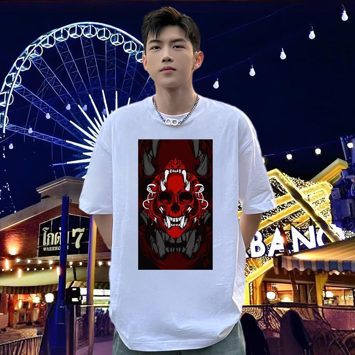 Classic T-Shirts 100% Cotton 230g skull Sports Casual DIY Logo Oversized Breathable Soft Mens Tshirts Fashion Design Tops
