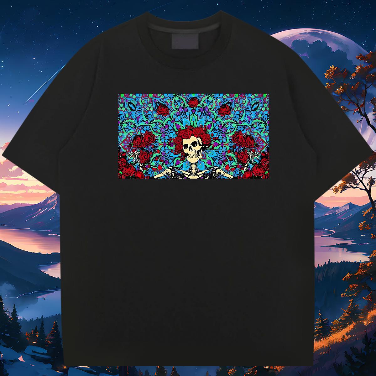 TOP Quality T-Shirts for Men 230g Pure Cotton rose Anime Printing Street Floral Print Short Sleeve Soft Couples T Shirts Casual New Clothes