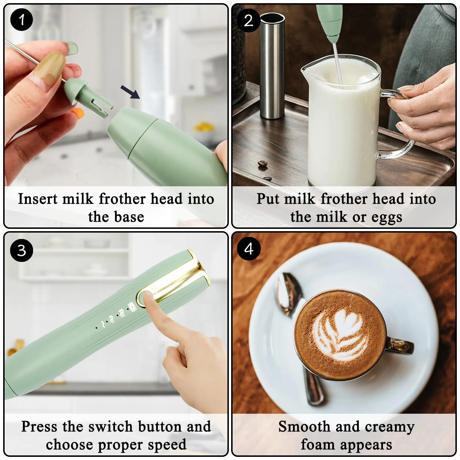 Kitchen Powerful Milk Frother Handheld Foam Maker for Lattes - Whisk Drink Mixer for Coffee Electric Rechargeable Egg Beater 240824
