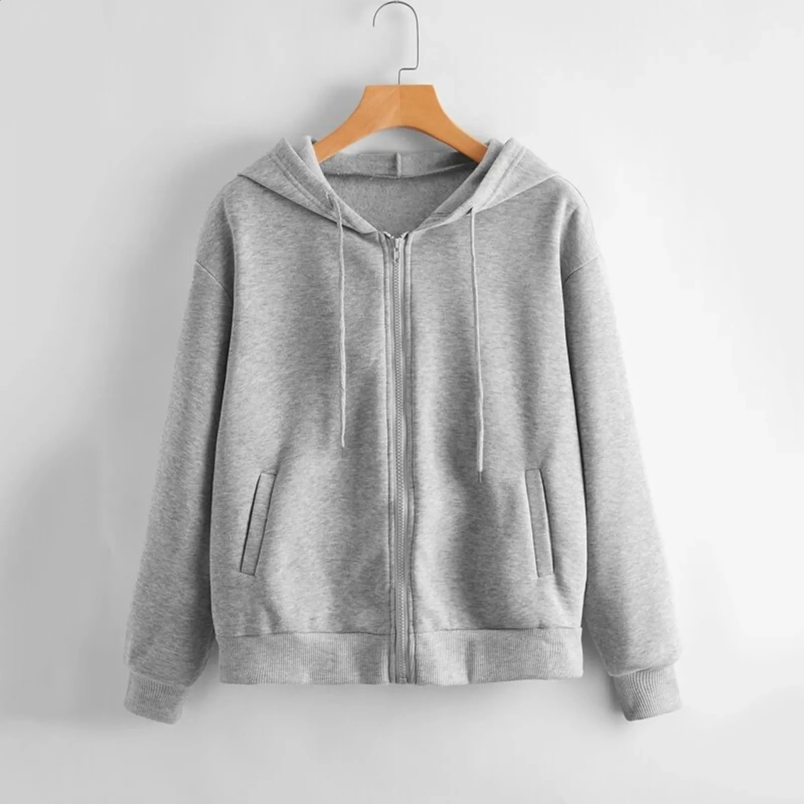 Women Sweatshirt Hoodies Spring Fashion Casual White Gray Black Zipper Hooded Sweatshirt Long Sleeve Coat Pullovers 240824