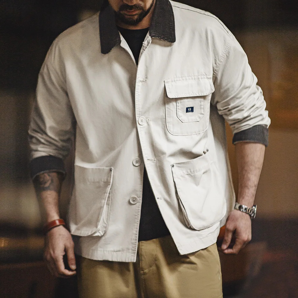 Maden American Retro Hunting Lapel Plus Size Short Jackets Mens Outwear Spring and Autumn Clothing 240824