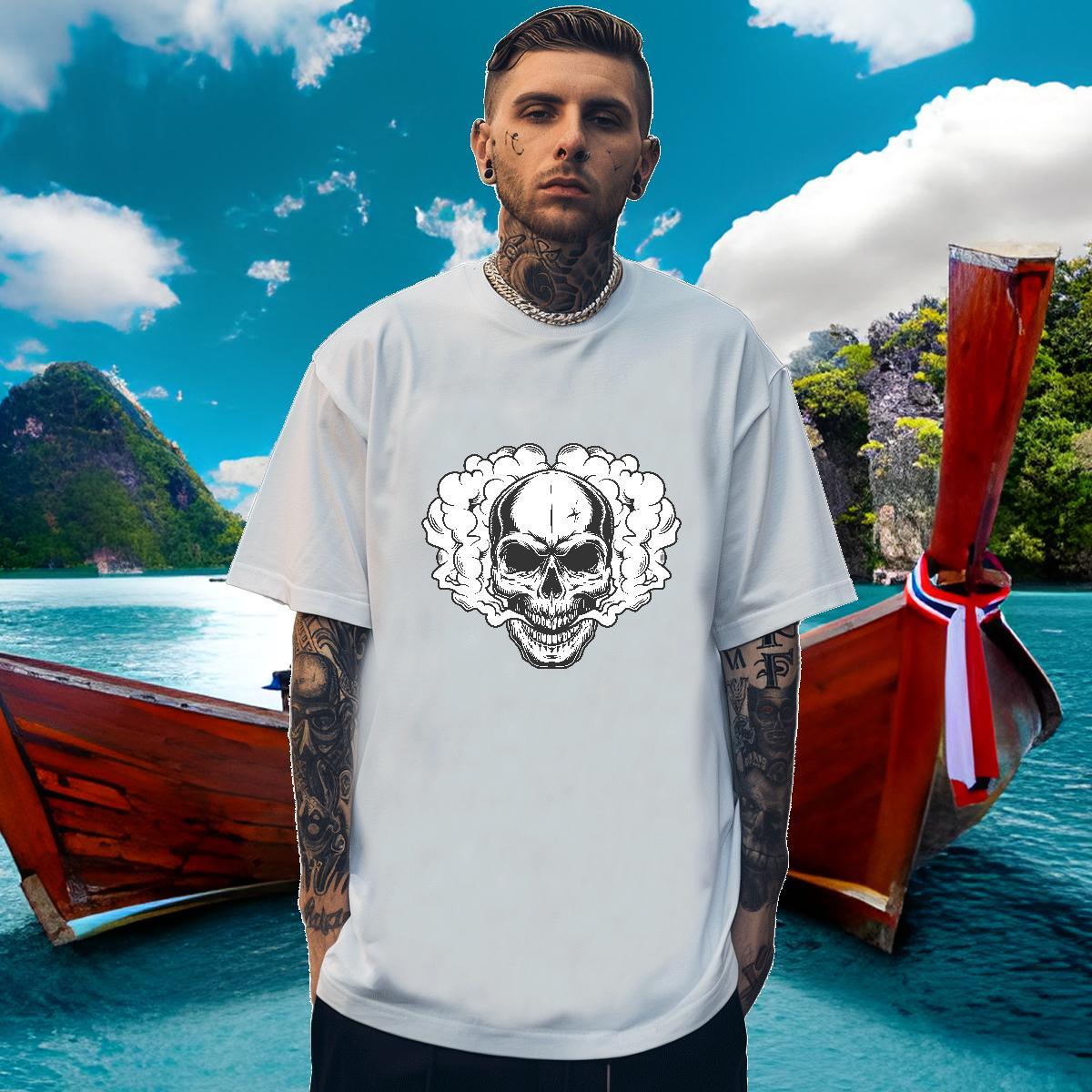 Comfortable Man T Shirts 230g 100% Cotton skull Sports Casual Skull O-Neck Short Sleeve Men Tees Designer Clothes