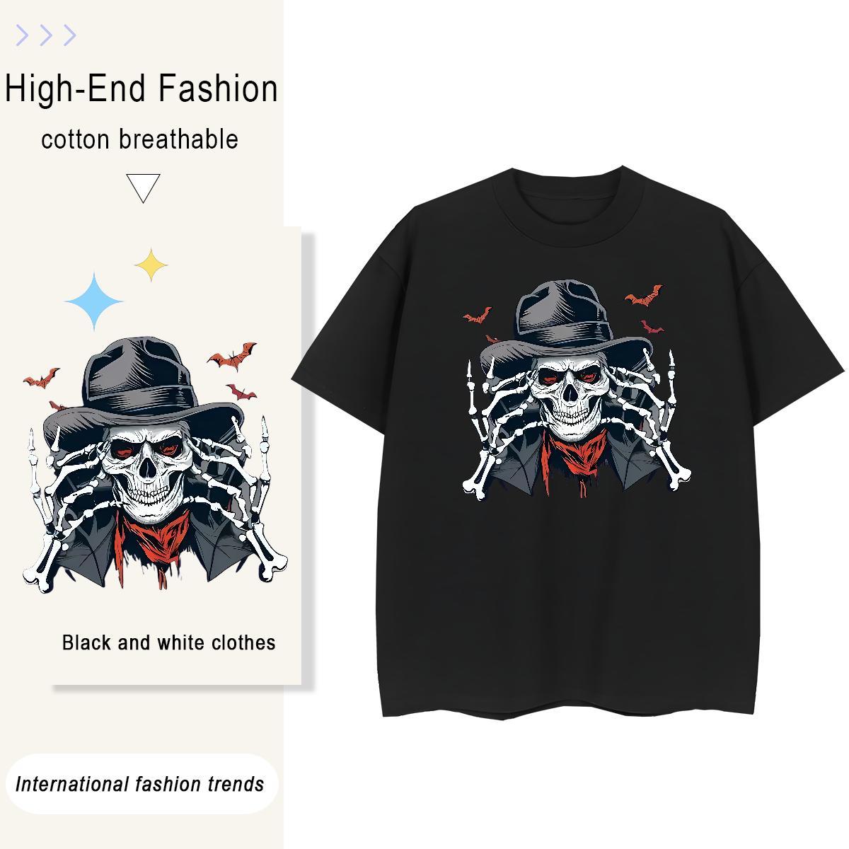 Designer T shirt 230g Cotton skull Hip Hop Customized Print Round Neck Short Sleeve Men Tops Tees Free Shipping Clothings