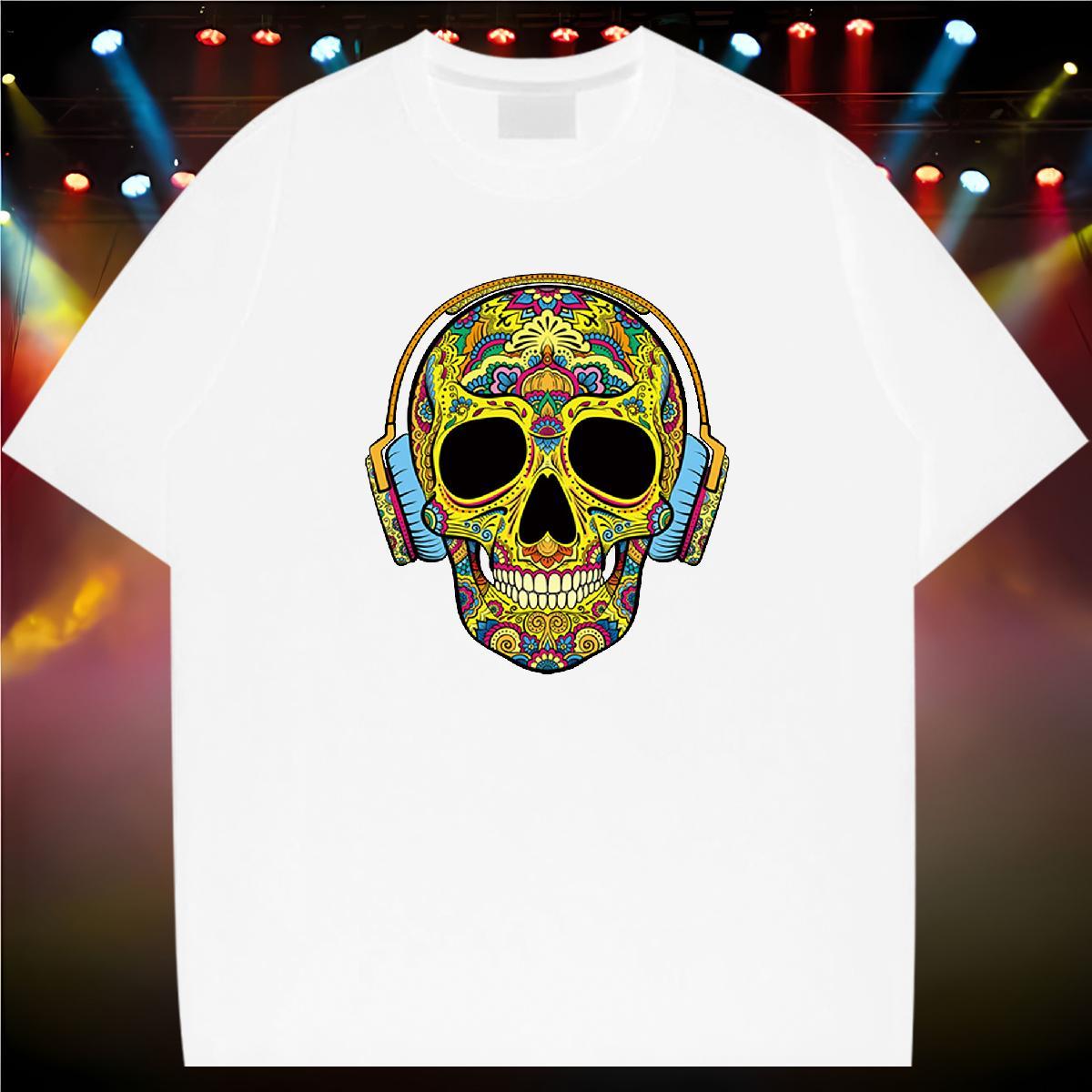 Loose T-Shirts for Men 230g 100% Cotton skull Daily Outfit Skull Short Sleeve O-Neck Men Tops Tees 2024 DIY Tee Shirt