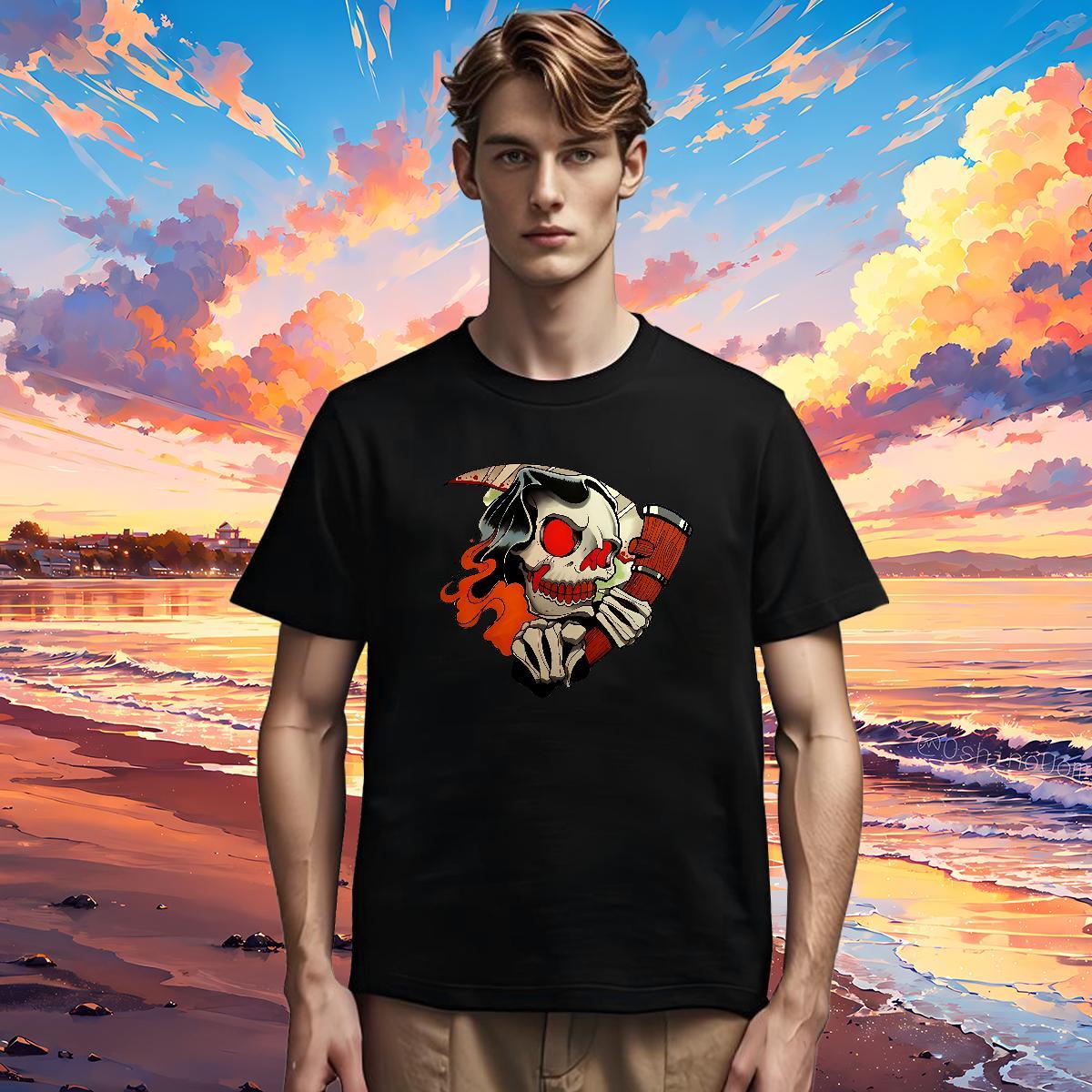 Classic Mens T Shirts 100% Cotton 230g skull Sports Casual Custom Cartoon Breathable Short Sleeve Men Tshirts 2024 Summer Polos