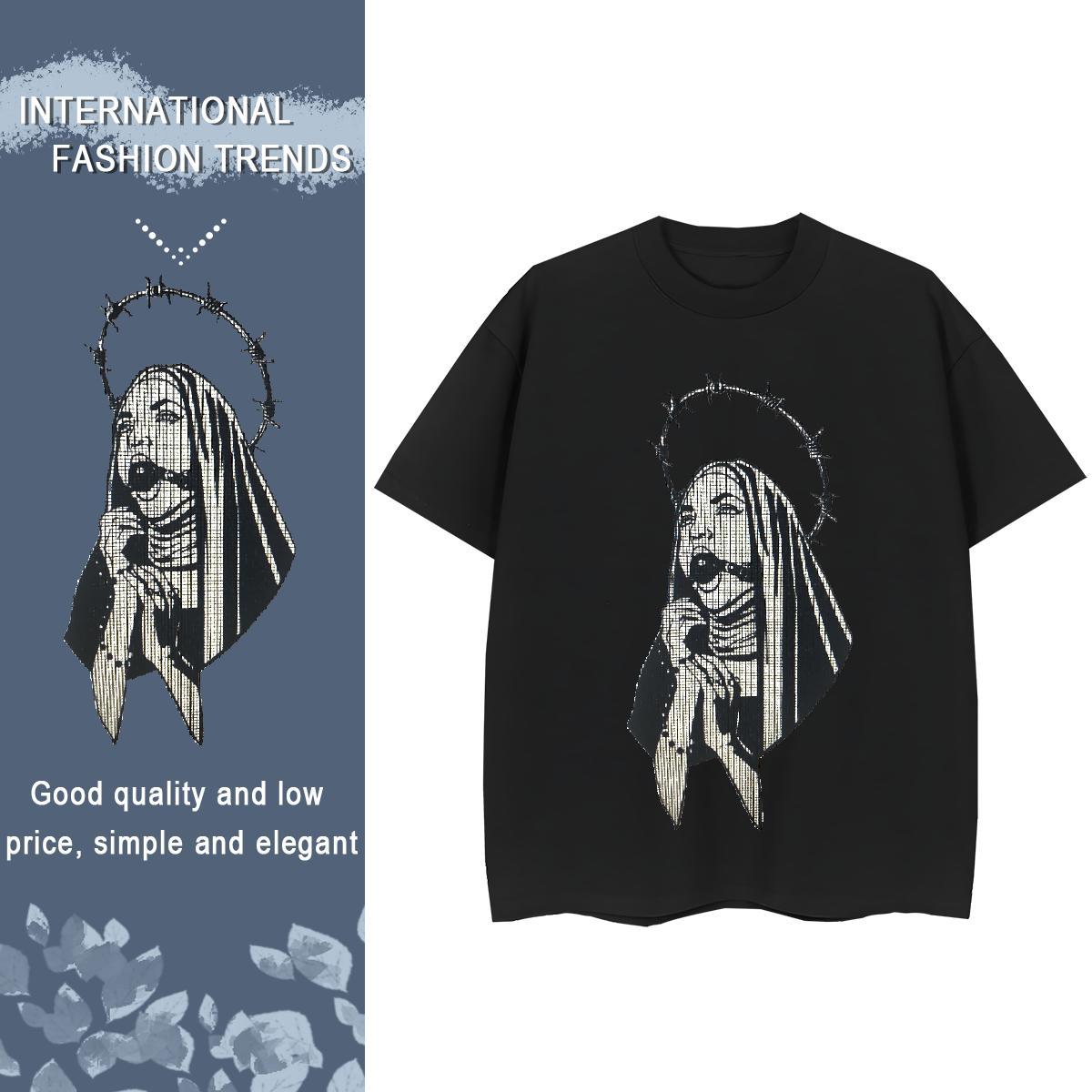 Designer Nice Lady T shirt 230g Cotton nun High Street Hip Hop T-Shirts for Women Breathable Short Sleeve Cartoon Print Tops