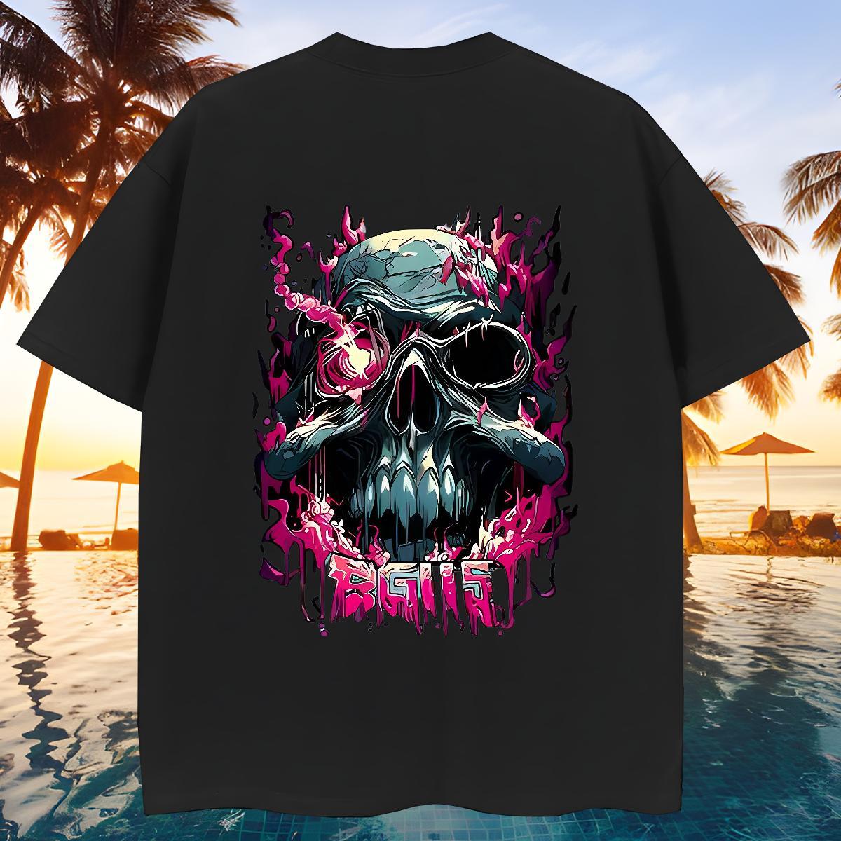 Free Shipping Man T Shirts 230g Cotton skull Casual Daily Wear Custom Printing Breathable Soft Couples T Shirts 2024 Summer Tshirts