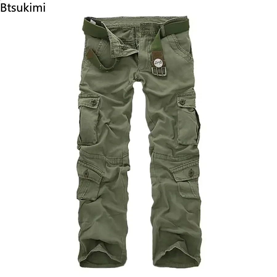 Mens Cotton Cargo Pants Fashion Eight Pockets Sport Trousers Pants Male Oversize Loose Straight Streetwear Pants for Men 240812