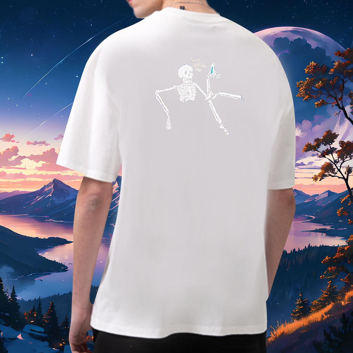 Free Shipping Man T Shirts 230g 100% Cotton skull Daily Outfit Cartoon Printing L-4XL Breathable Crew Neck Men Tees Stylist Polos