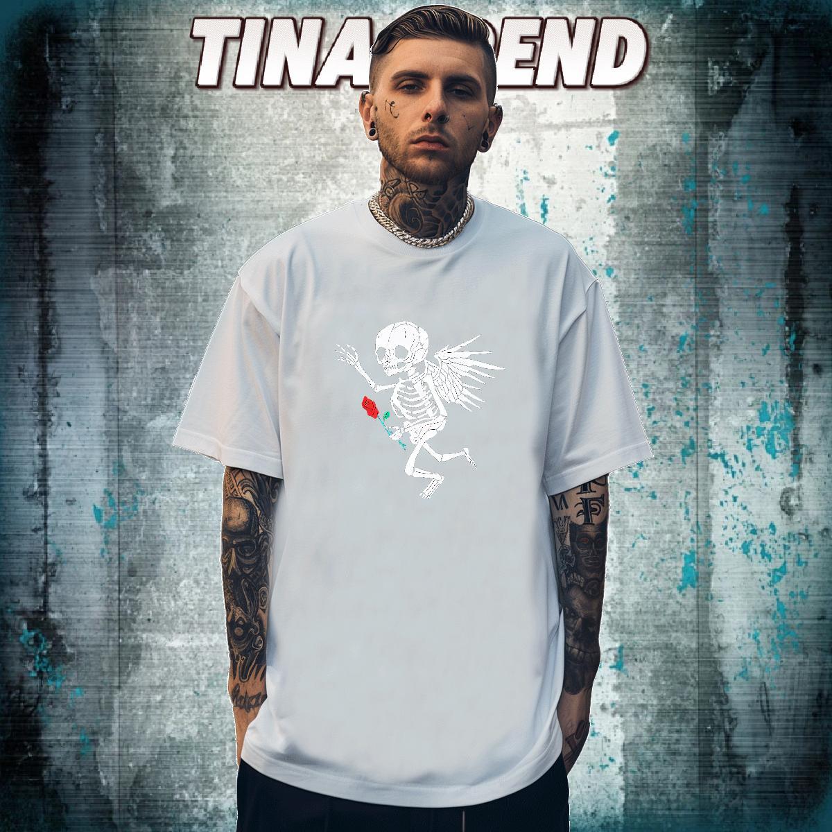 Classic Mens T Shirts 230g Cotton skull Casual Beach Cartoon Printing L-4XL Pure Cotton Tshirts Fashion New Tees