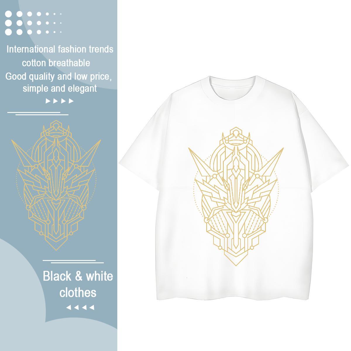 5A Women Tees 230g Cotton Geometric line Hip Hop Street T-Shirts for Women O-Neck Short Sleeve Anime Oversized Polos
